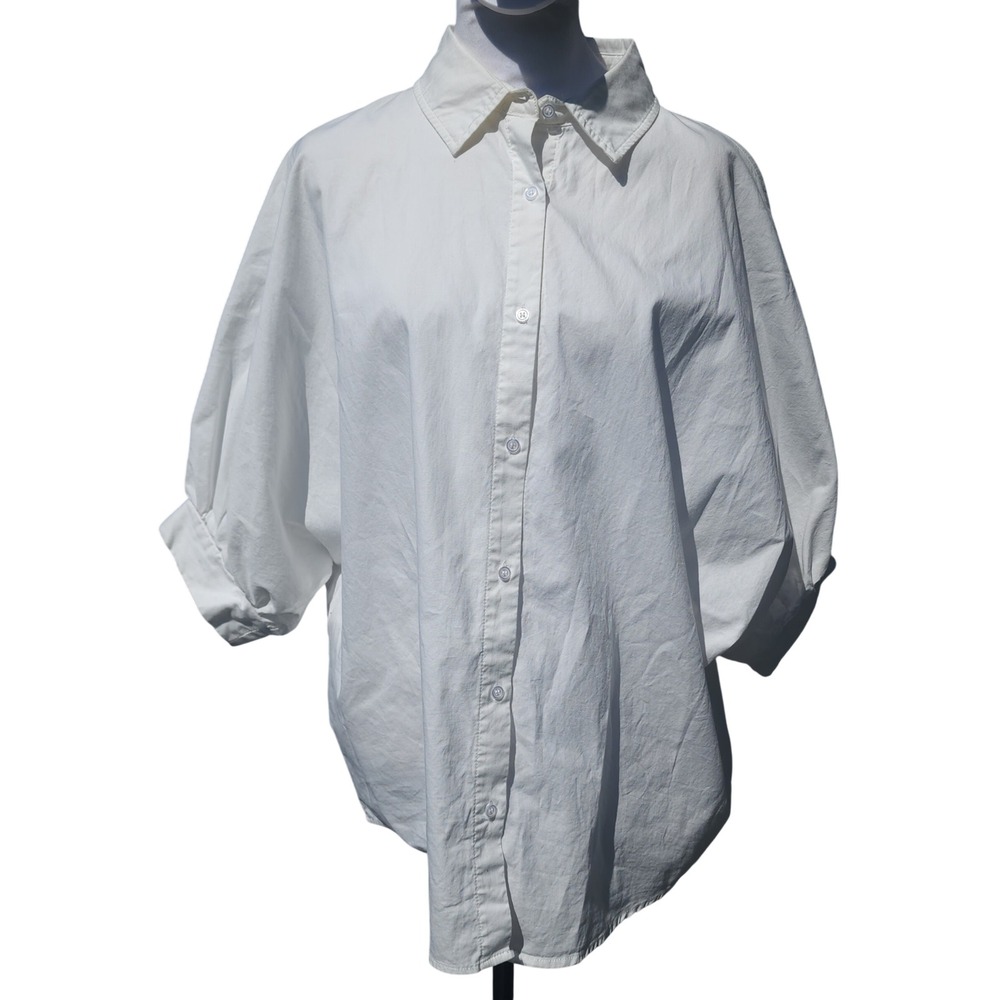 P Cill Womens XL White Oversized Dolman Sleeve Button Down Shirt Contemporary